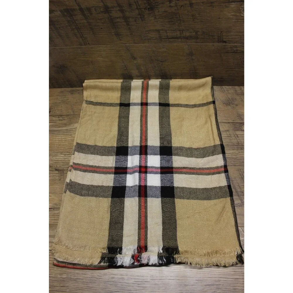 Tartan Threads‎ tan tartan plaid long lightweight scarf